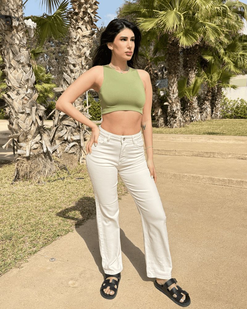 Off White Straight Cut Denim Jeans